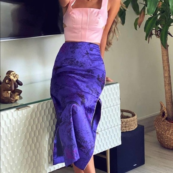 Zara Dresses & Skirts - ZARA Blogger Printed Purple Skirt w/ Piping